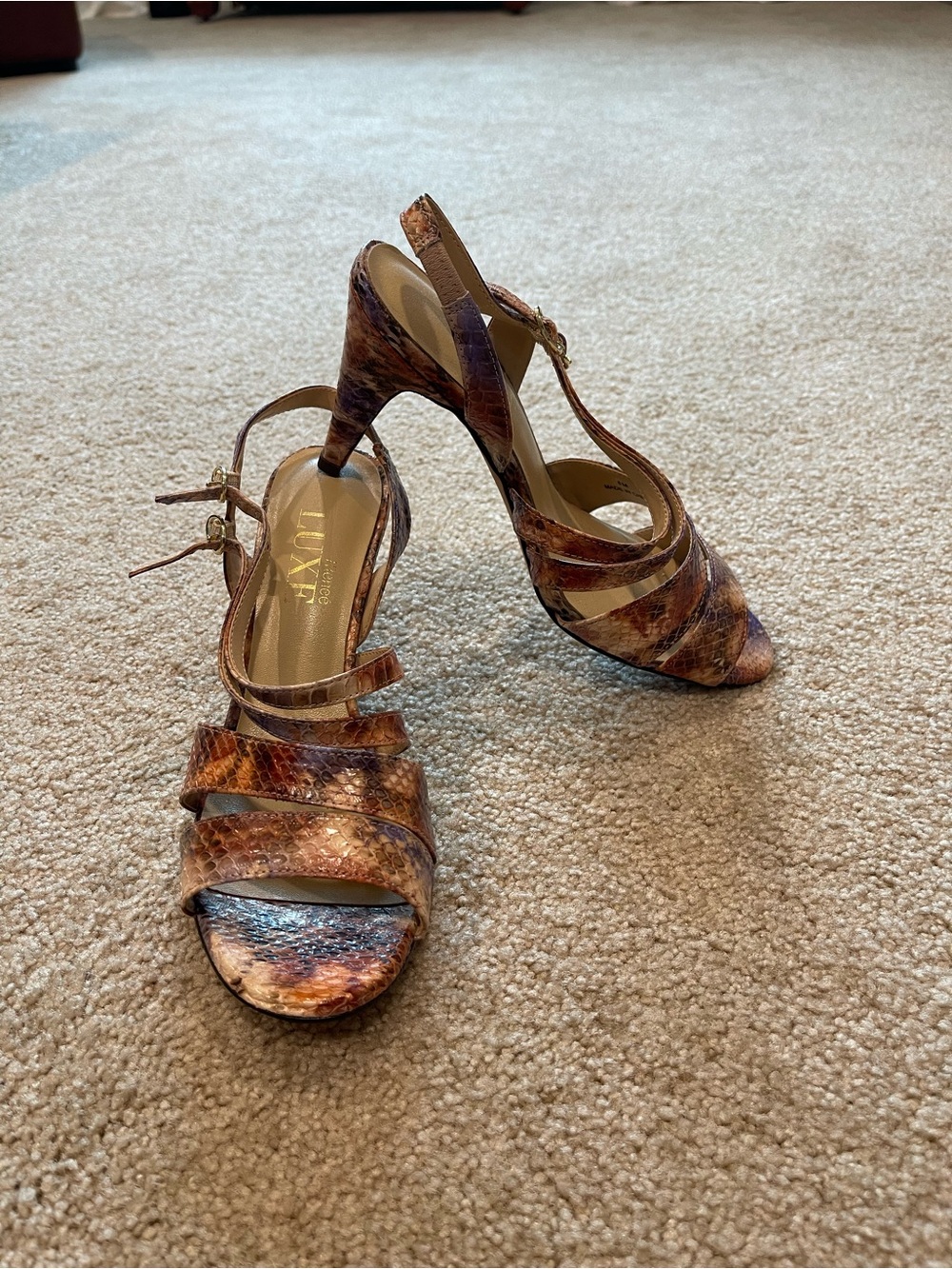J.Renee Multicolor Brown Snakeskin Strappy Heels